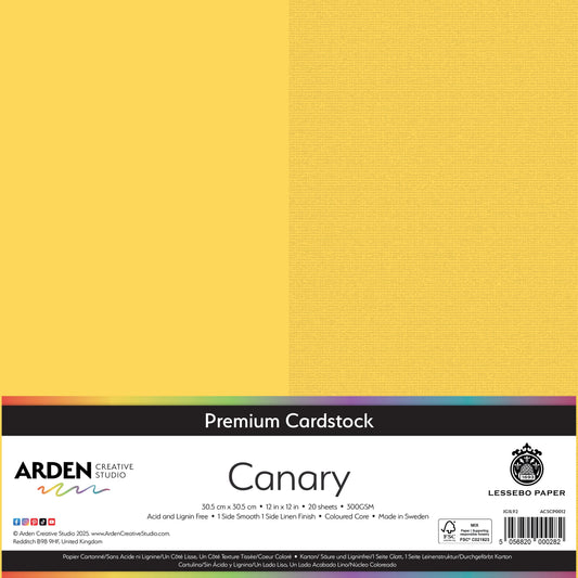 Arden Creative Studio Premium Cardstock 12in x 12in 300gsm 20 Pack - Canary