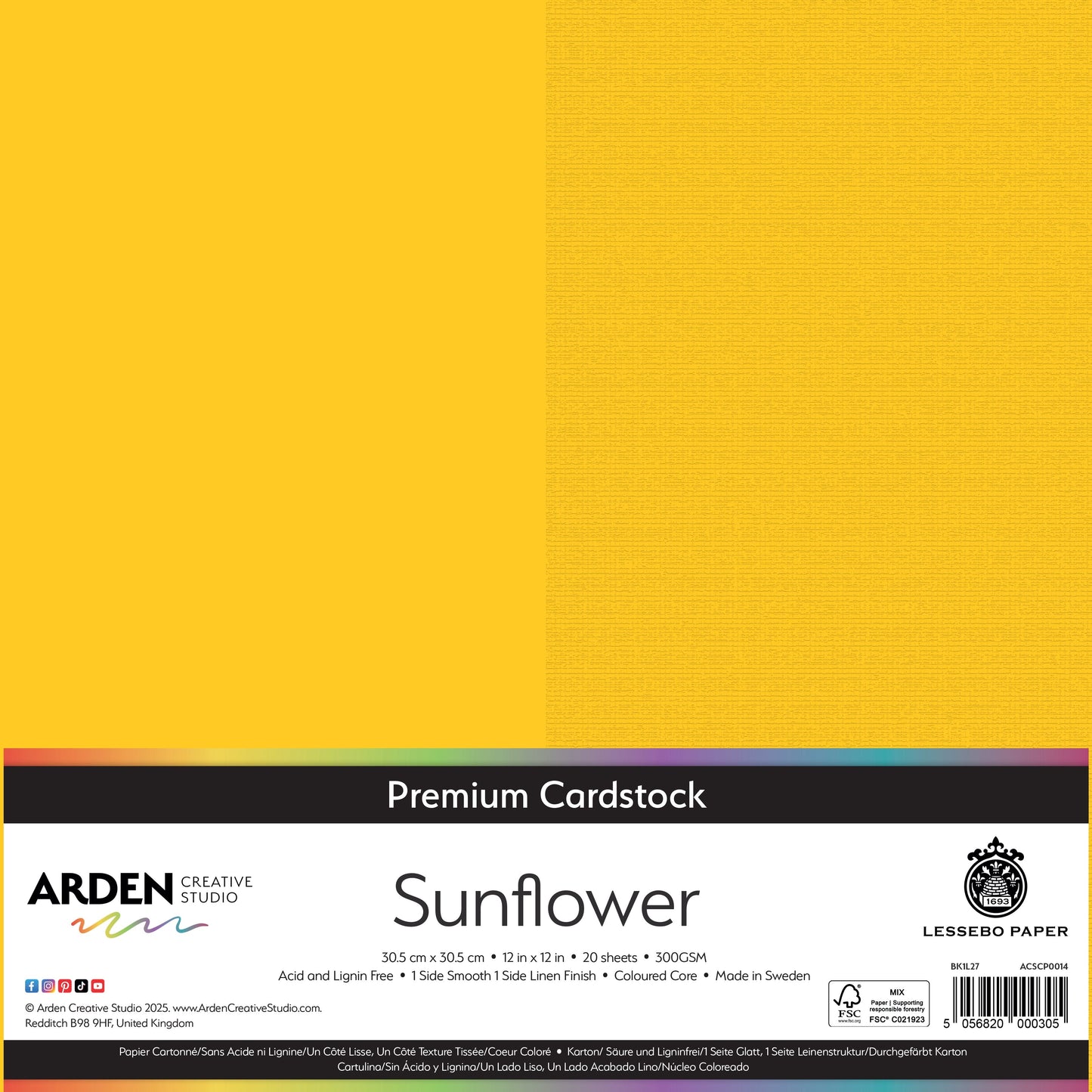 Arden Creative Studio Premium Cardstock 12in x 12in 300gsm 20 Pack - Sunflower