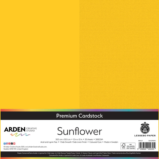 Arden Creative Studio Premium Cardstock 12in x 12in 300gsm 20 Pack - Sunflower