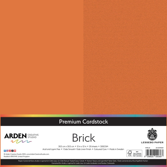 Arden Creative Studio Premium Cardstock 12in x 12in 300gsm 20 Pack - Brick