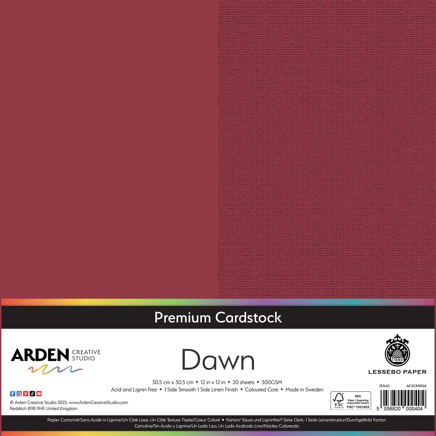 Arden Creative Studio Premium Cardstock 12in x 12in 300gsm 20 Pack - Dawn
