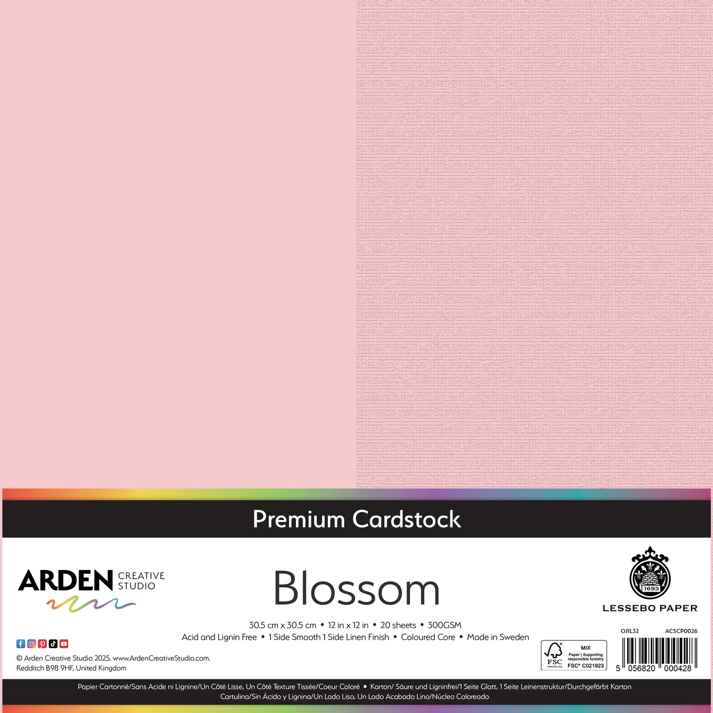 Arden Creative Studio Premium Cardstock 12in x 12in 300gsm 20 Pack - Blossom