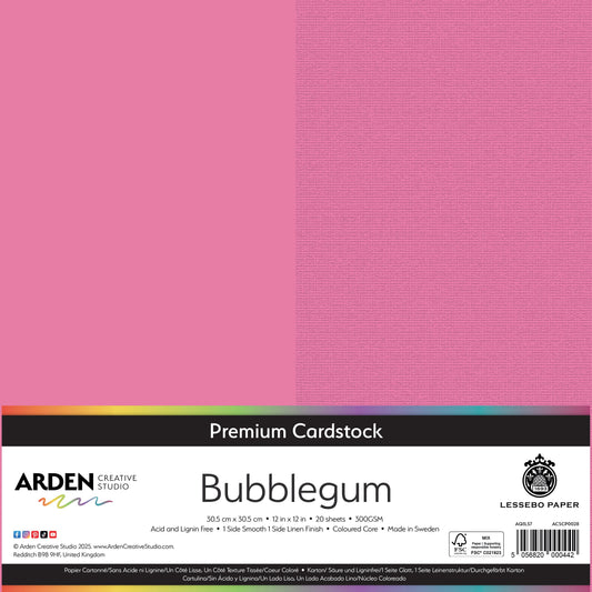 Arden Creative Studio Premium Cardstock 12in x 12in 300gsm 20 Pack - Bubblegum