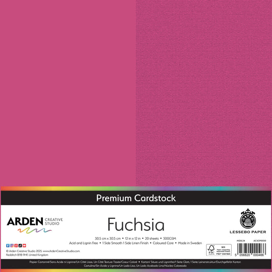 Arden Creative Studio Premium Cardstock 12in x 12in 300gsm 20 Pack - Fuchsia