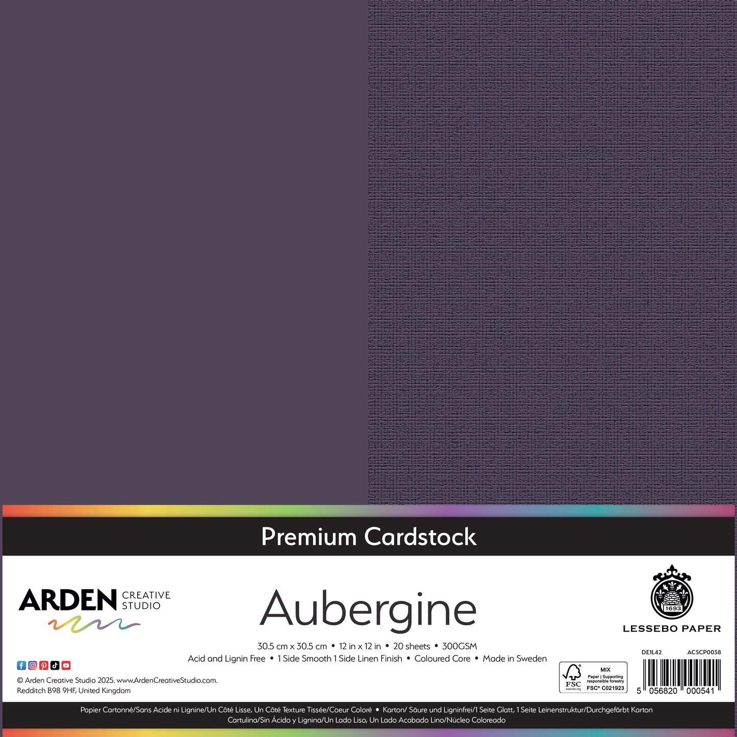 Arden Creative Studio Premium Cardstock 12in x 12in 300gsm 20 Pack - Aubergine