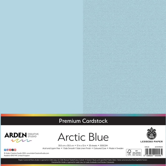 Arden Creative Studio Premium Cardstock 12in x 12in 300gsm 20 Pack - Arctic Blue