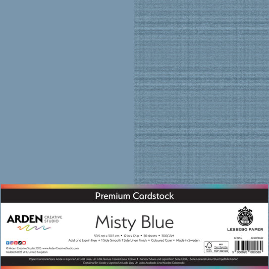 Arden Creative Studio Premium Cardstock 12in x 12in 300gsm 20 Pack - Misty Blue