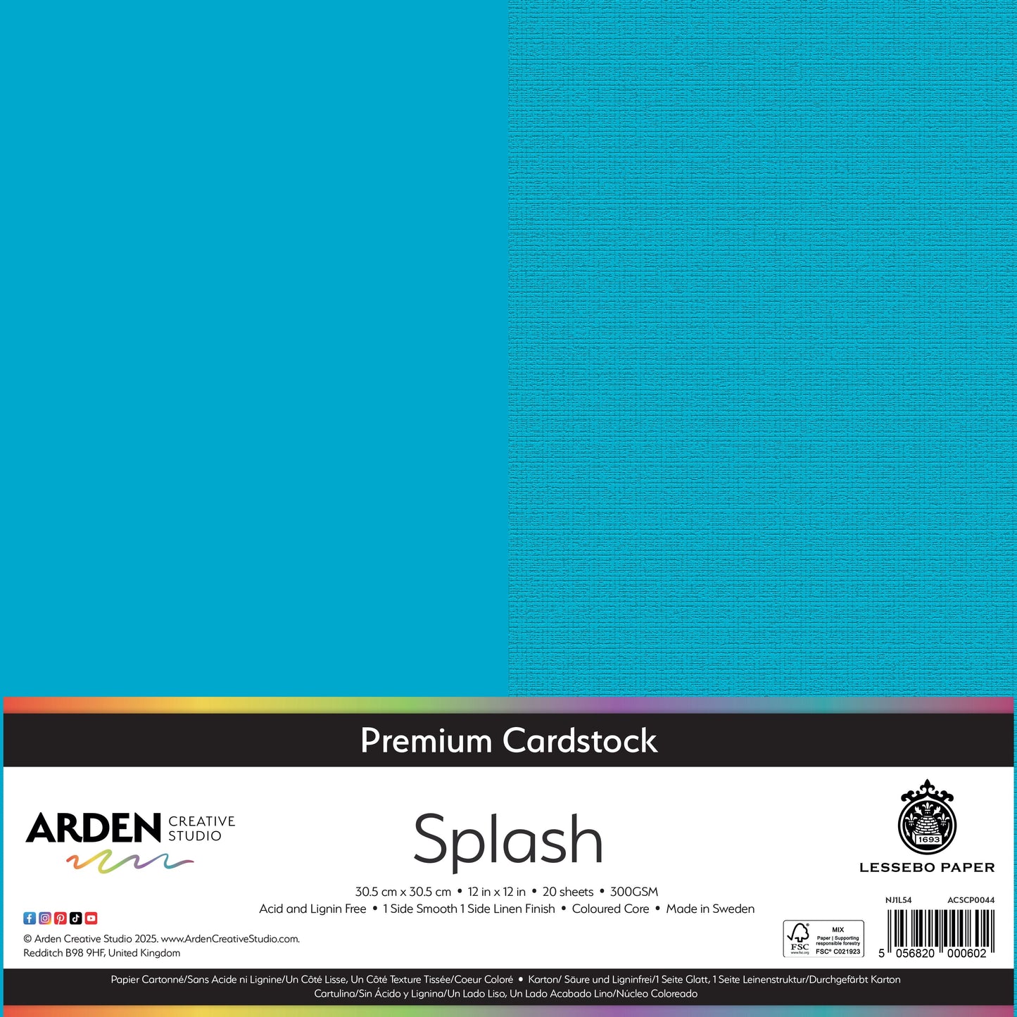 Arden Creative Studio Premium Cardstock 12in x 12in 300gsm 20 Pack - Splash