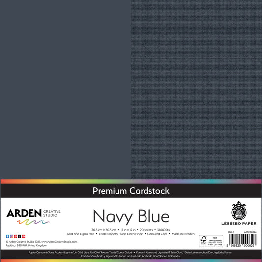 Arden Creative Studio Premium Cardstock 12in x 12in 300gsm 20 Pack - Navy Blue