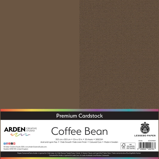 Arden Creative Studio Premium Cardstock 12in x 12in 300gsm 20 Pack - Coffee Bean