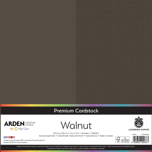 Arden Creative Studio Premium Cardstock 12in x 12in 300gsm 20 Pack - Walnut