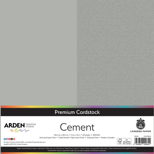 Arden Creative Studio Premium Cardstock 12in x 12in 300gsm 20 Pack - Cement