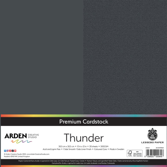 Arden Creative Studio Premium Cardstock 12in x 12in 300gsm 20 Pack - Thunder