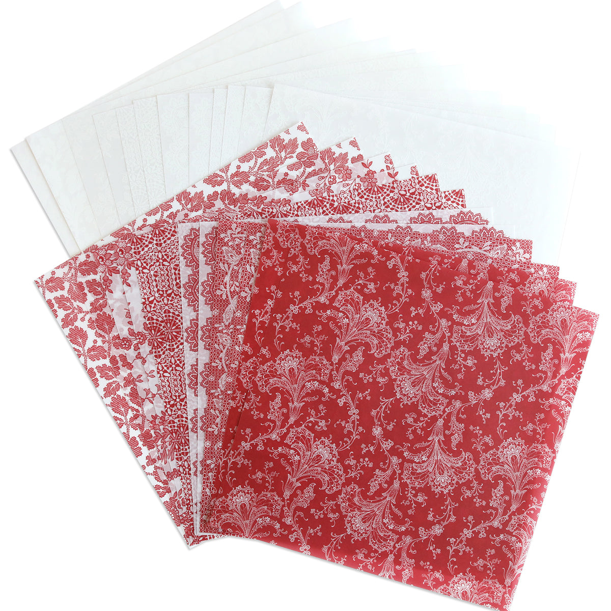 Red and White Lace Vellum Papers 24 sheets
