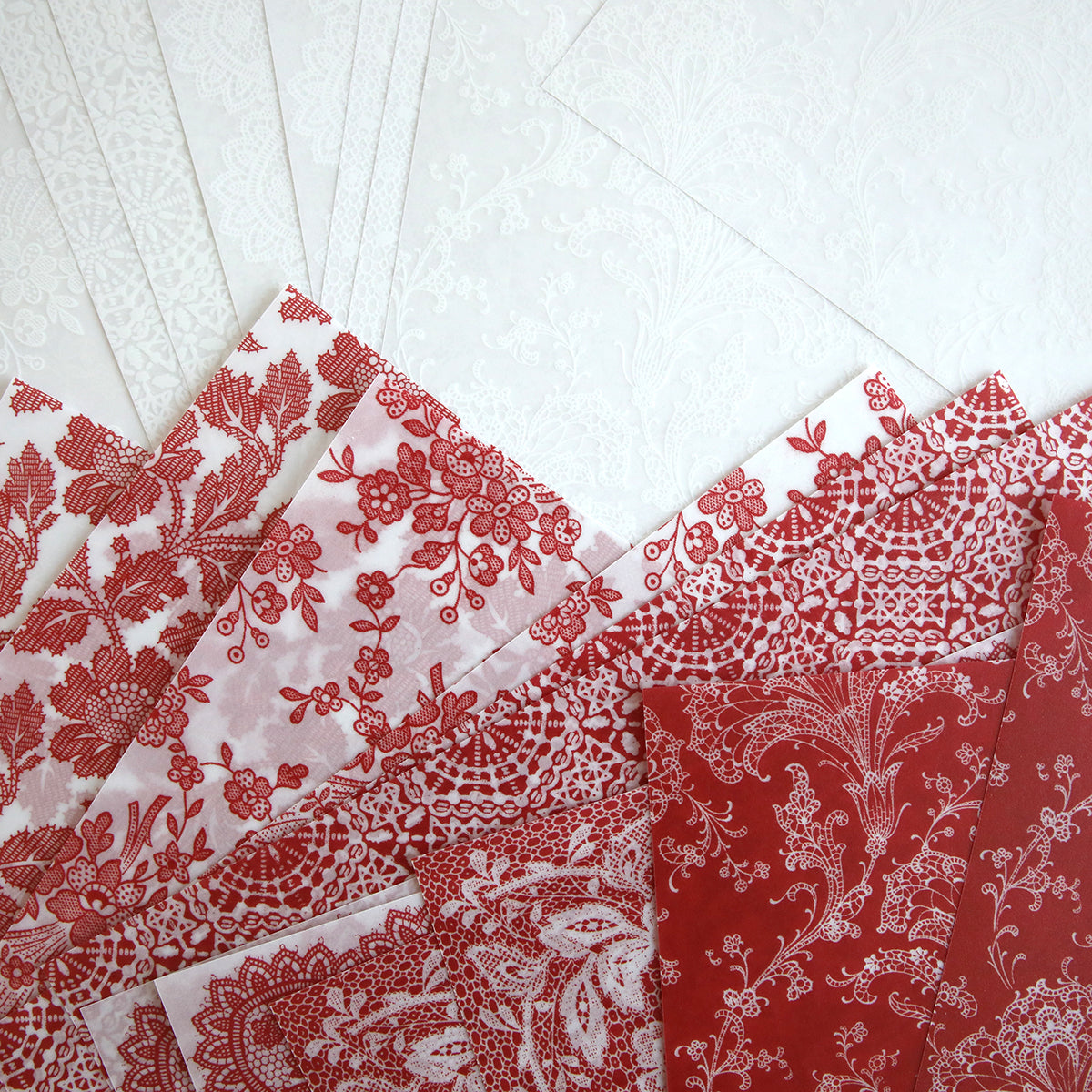 Red and White Lace Vellum Papers 24 sheets