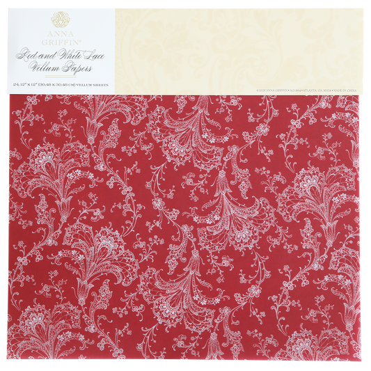 Red and White Lace Vellum Papers 24 sheets