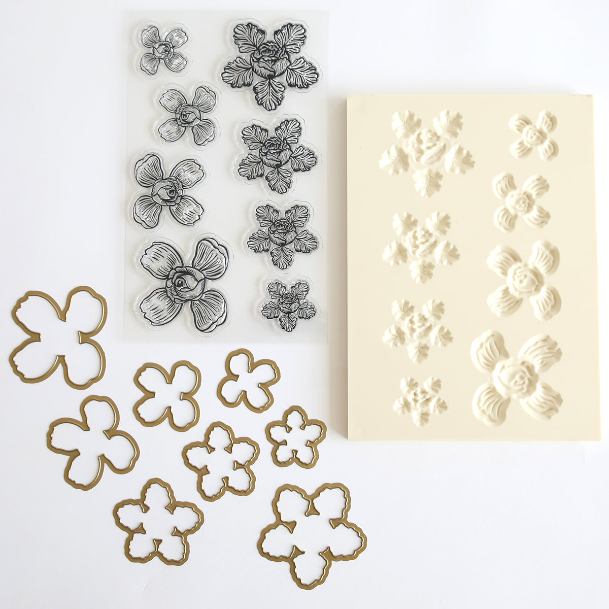 Posies Flower Mold, Stamps and Dies