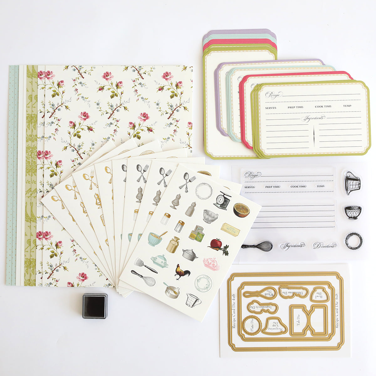Recipe Card Stamps, Dies and Embellishments