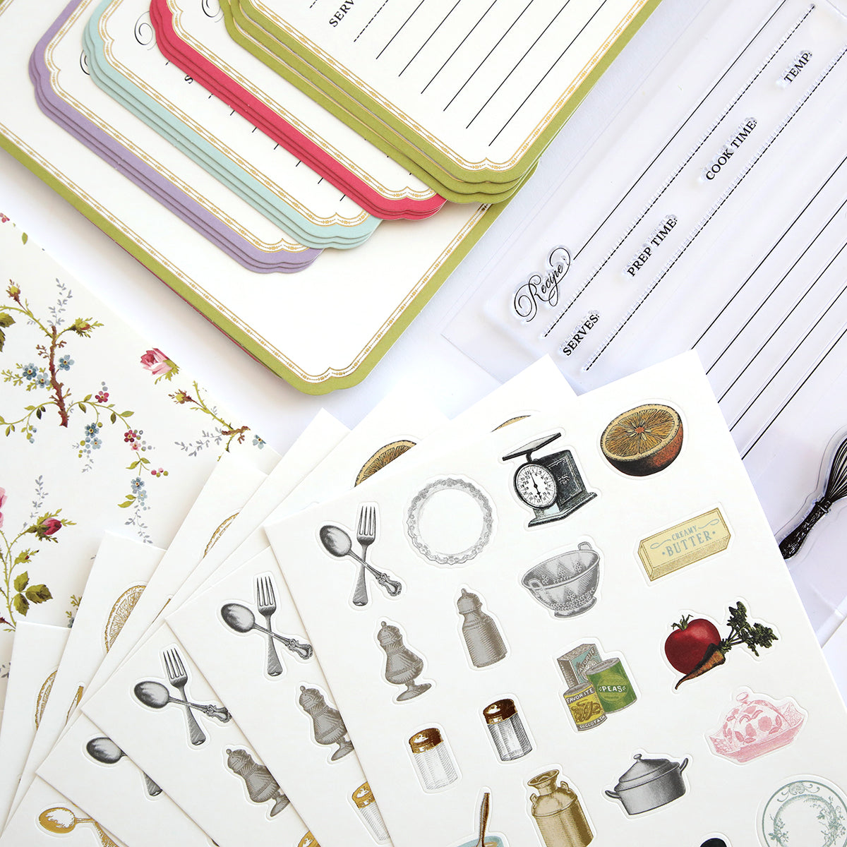 Recipe Card Stamps, Dies and Embellishments