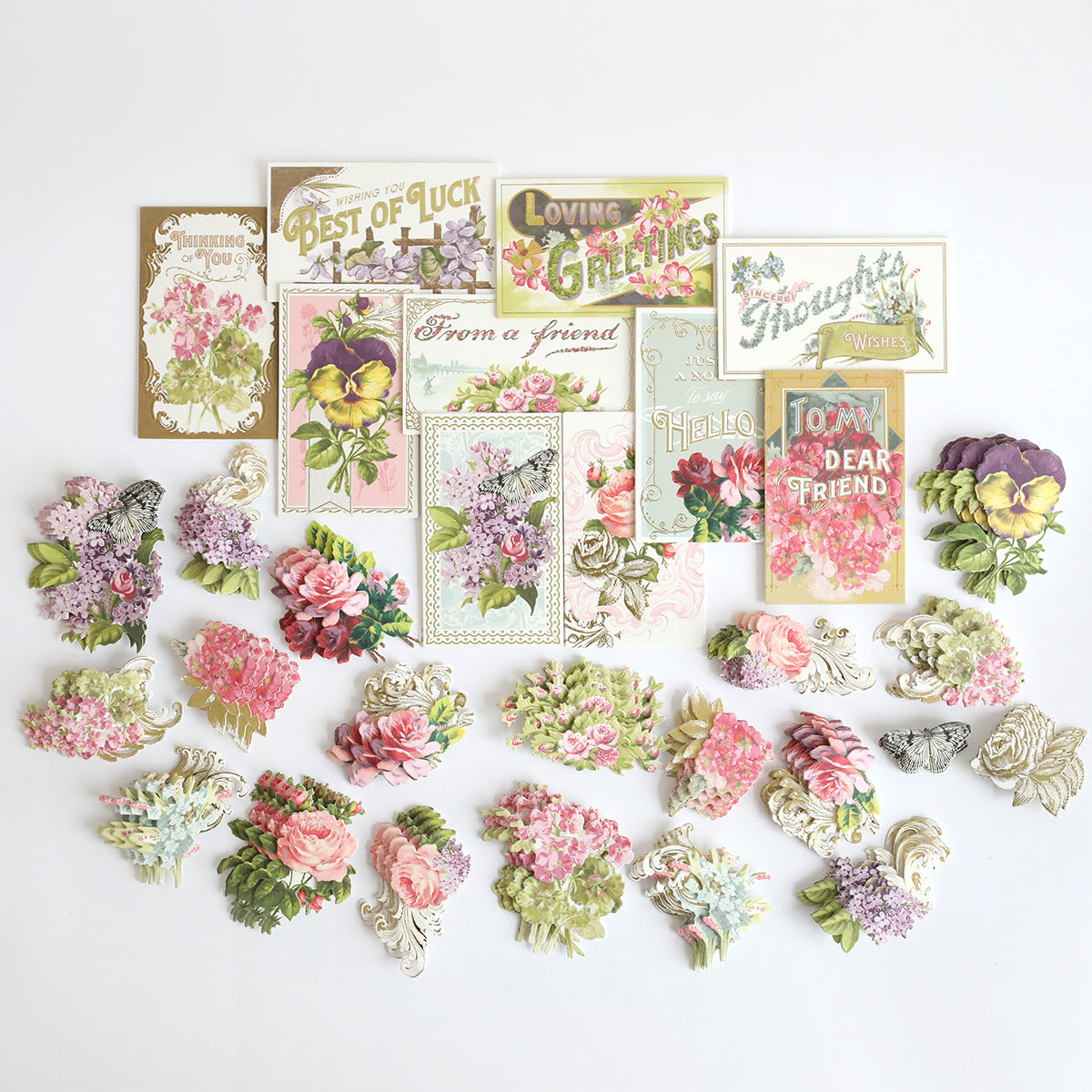Antique Greetings Postcard 120 Embellishment Stickers
