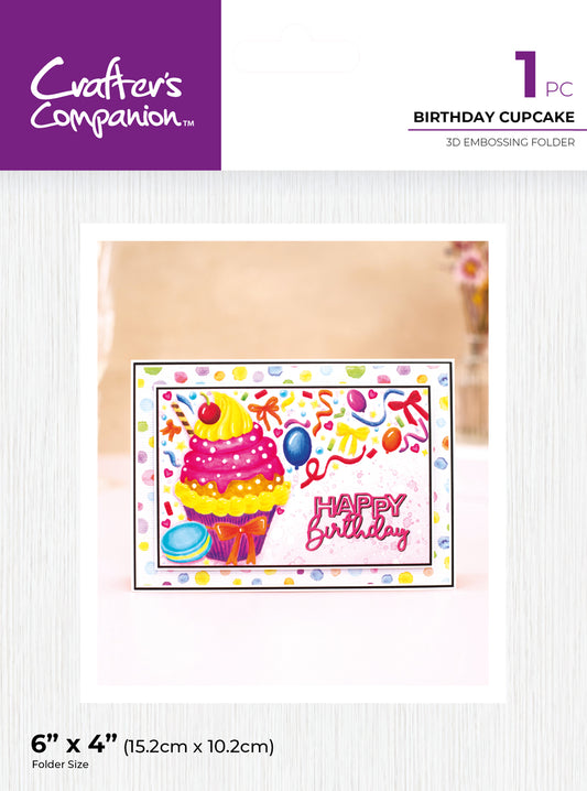Crafter's Companion 6"x4" 3D Embossing Folder - Birthday Cupcake