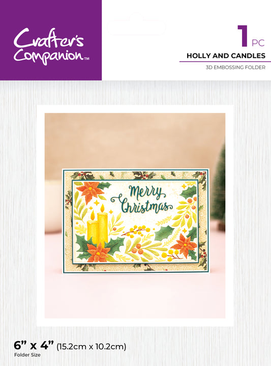 Crafter's Companion 6"x4 3D Embossing Folder - Holly and Candles