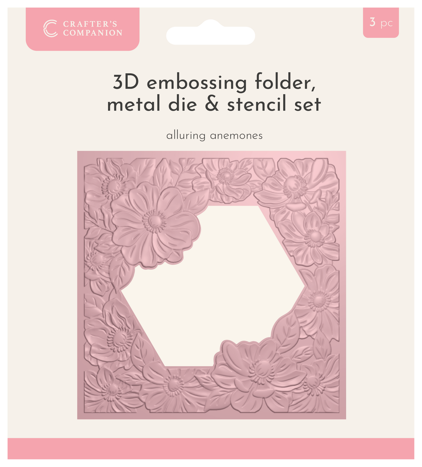 Crafters Companion 5.5” X 5.5” 3D Embossing Folder, Metal Die and Stencil Set - Alluring Anemones