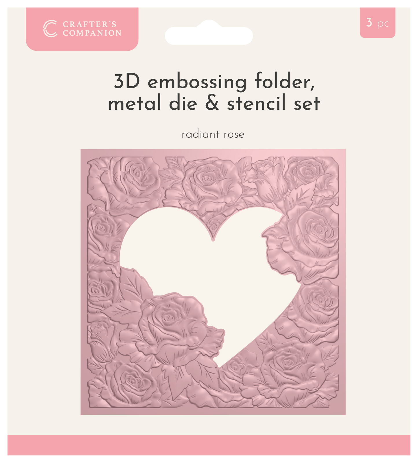 Crafters Companion 5.5” X 5.5” 3D Embossing Folder, Metal Die and Stencil Set - Radiant Rose