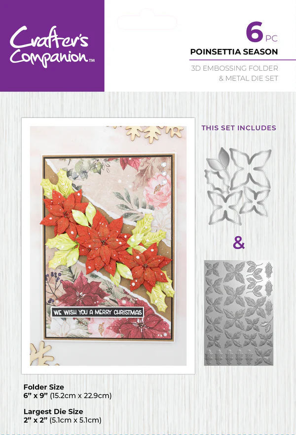 Crafters Companion 6” x 9” 3D Folder & Metal Die - Poinsettia Season