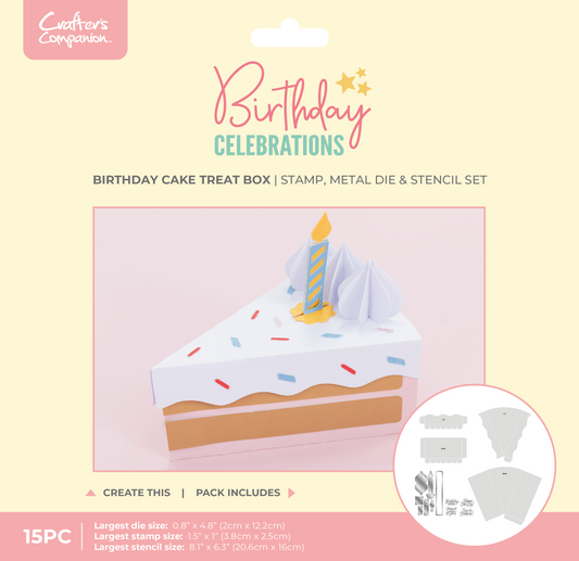 Crafter's Companion Birthday Celebrations Photopolymer Stamp, Die and Stencil - Birthday Cake Treat Box