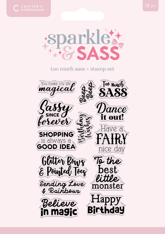 Crafters Companion Clear Acrylic Stamp Set - Too Much Sass Sentiments