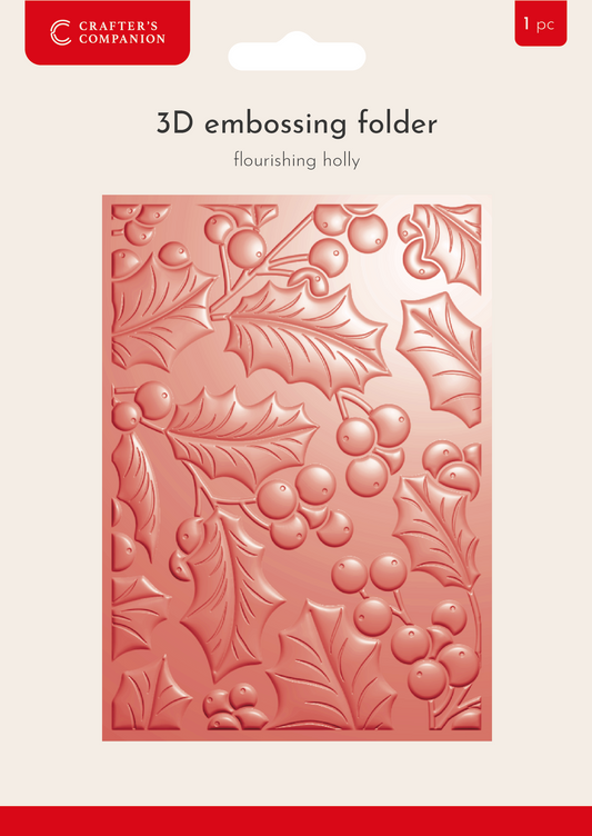 Crafter's Companion 3D Embossing Folder 5.5'x 7.5" - Flourishing Holly