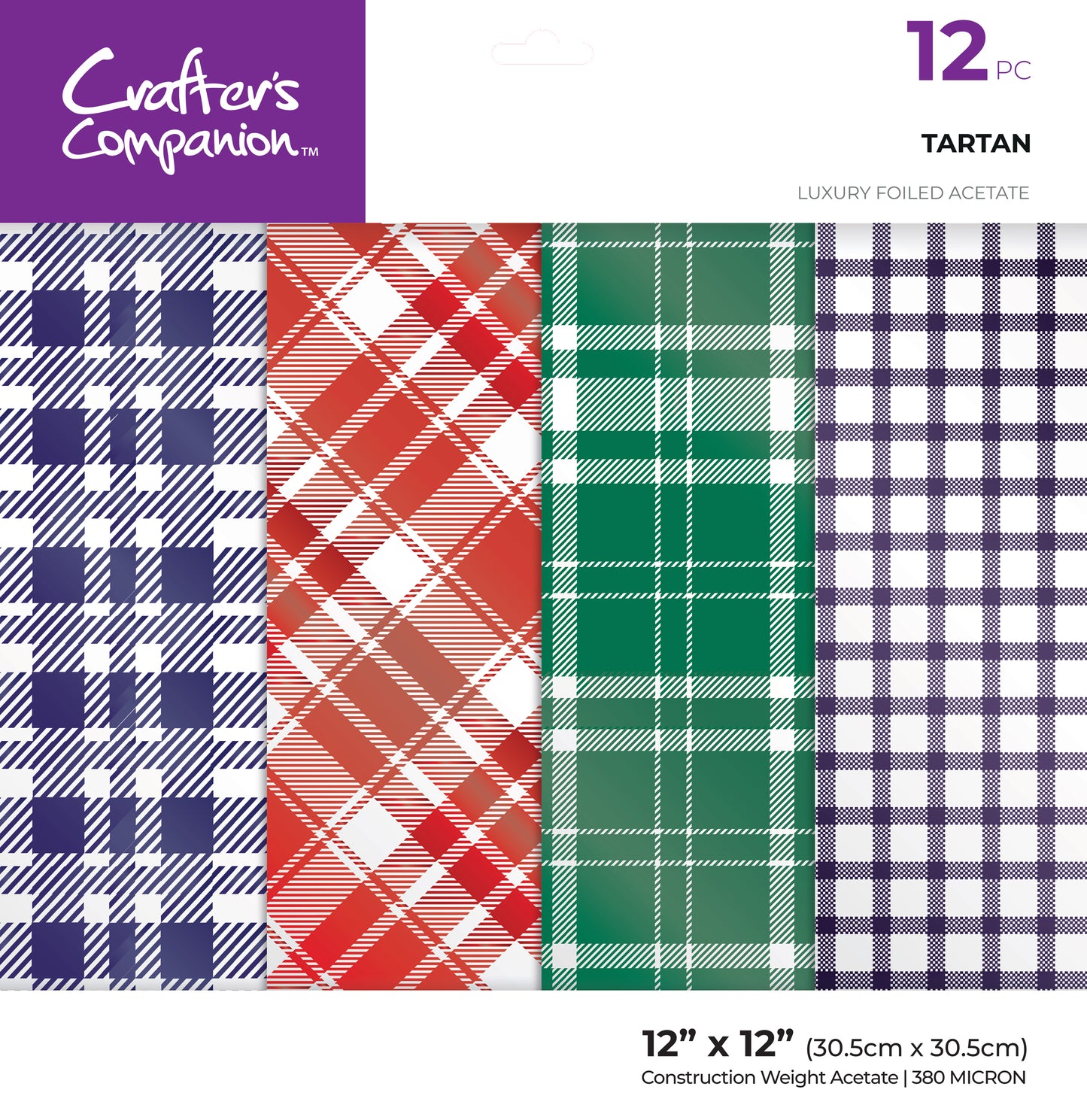 Crafters Companion 12” x 12” Luxury Foiled Acetate Pack - Tartan