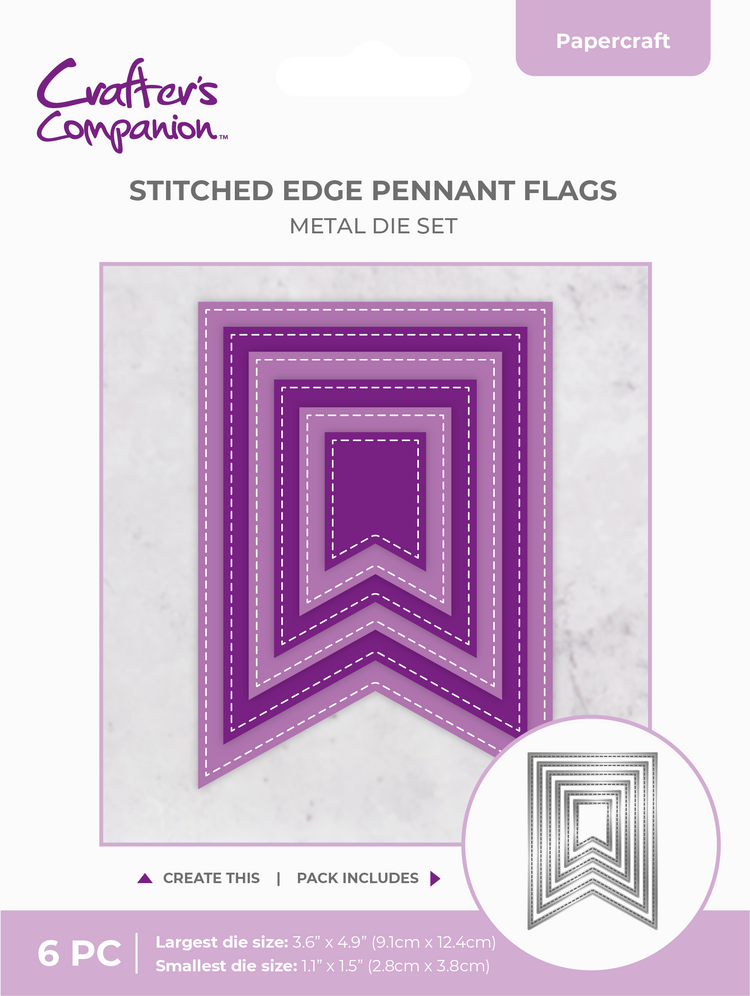 Crafter's Companion Metal Die - Stitched Edge Pennant Flags