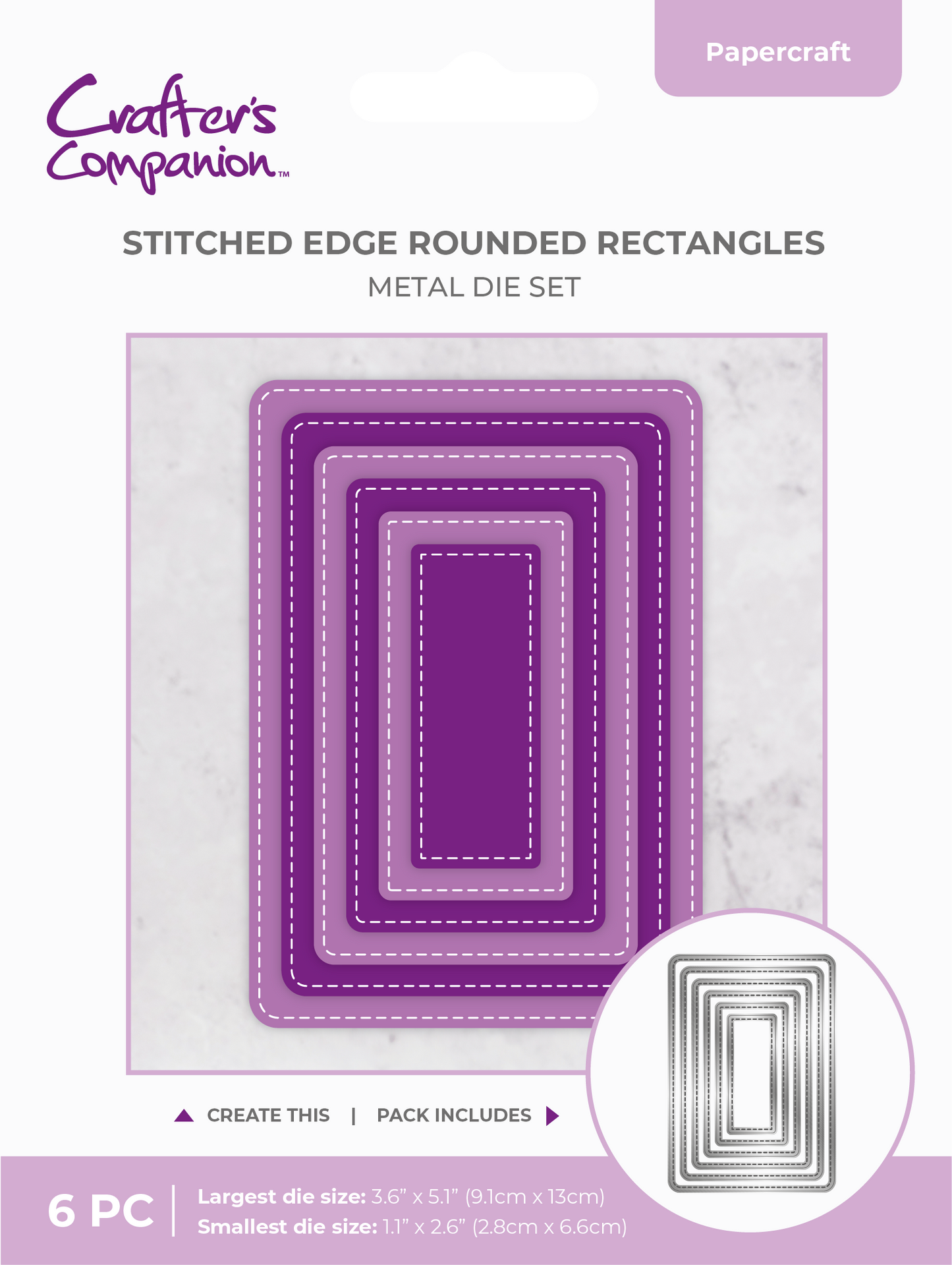 Crafter's Companion Metal Die - Stitched Edge Rounded Rectangles