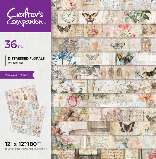 Crafters Companion 12” x 12” Paper Pad - Distressed Florals