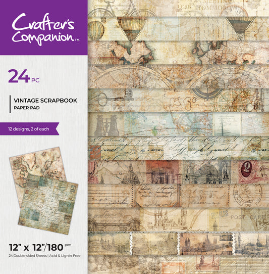 Crafters Companion 12” x 12” Paper Pad - Vintage Scrapbook