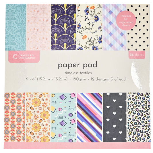 Crafters Companion 6” x 6” Paper Pad - Timeless Textiles