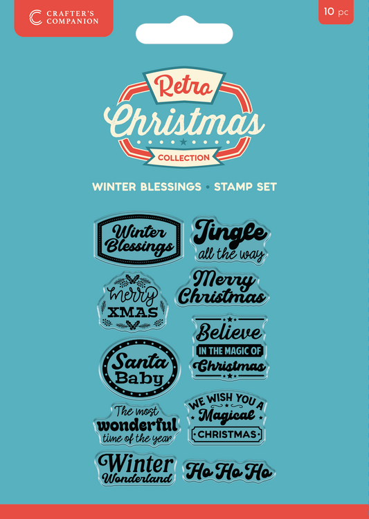 Crafter's Companion Retro Christmas Collection Clear Acrylic Stamp Set - Winter Blessings
