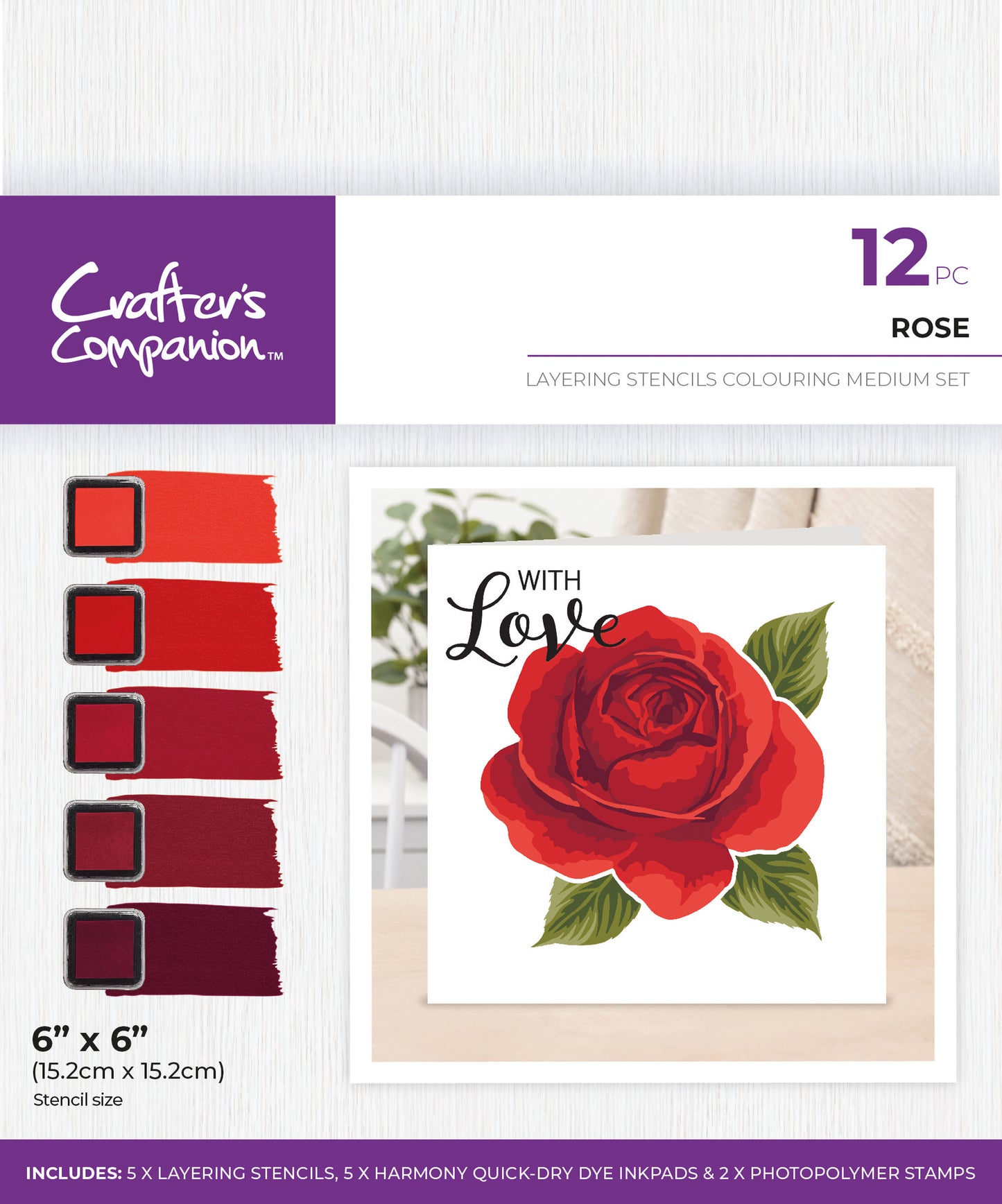 Crafters Companion - Layering Stencils Colouring Medium Set - Rose