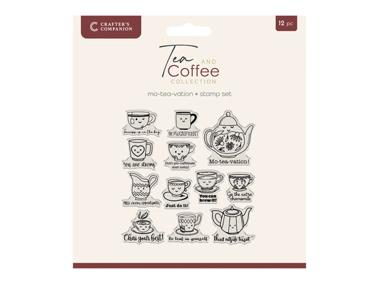 Crafters Companion Tea & Coffee Collection Clear Acrylic Stamp Set - Mo-tea-vation
