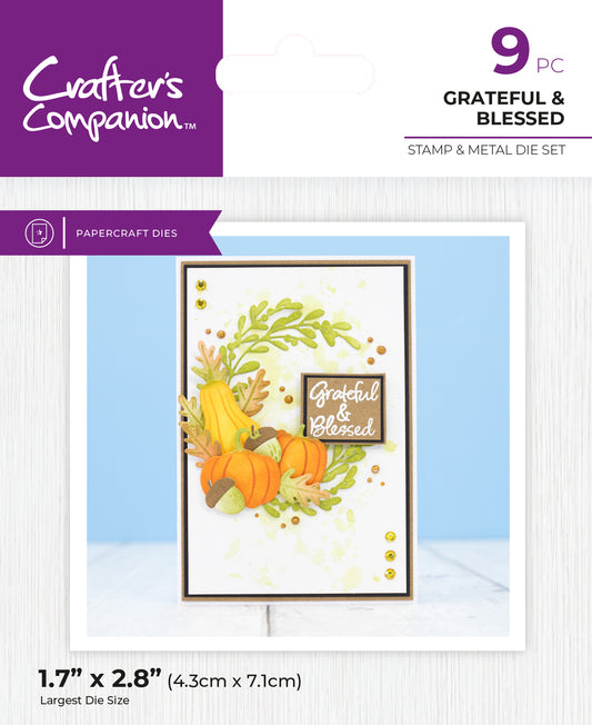 Crafters Companion Thanksgiving Collection Stamp & Die Set - Grateful & Blessed