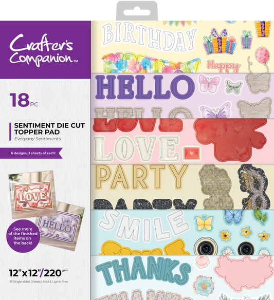 Crafter's Companion 12" x 12" Die Cut Topper Pad - Everyday Sentiments