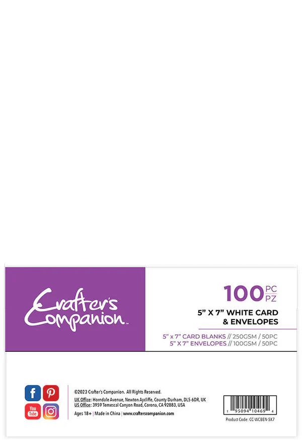Crafter's Companion 6"x 6" White Card & Envelopes - 100 Piece