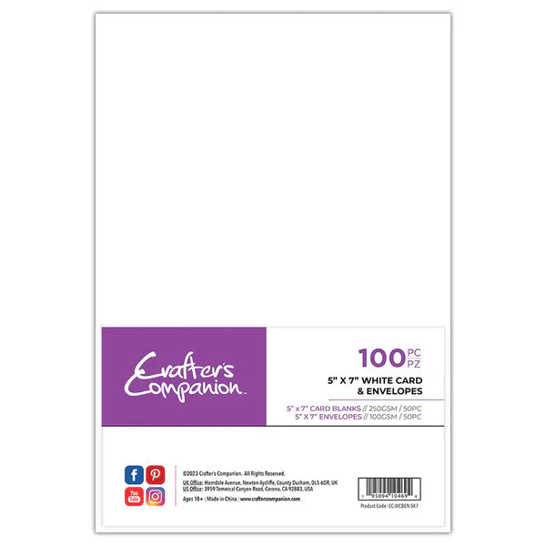 Crafter's Companion 6"x 6" White Card & Envelopes - 100 Piece