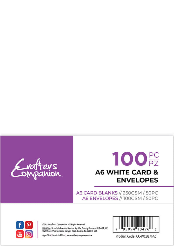 Crafter's Companion A6 White Card & Envelopes - 100 Piece