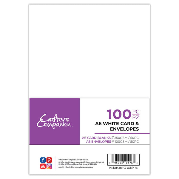 Crafter's Companion A6 White Card & Envelopes - 100 Piece