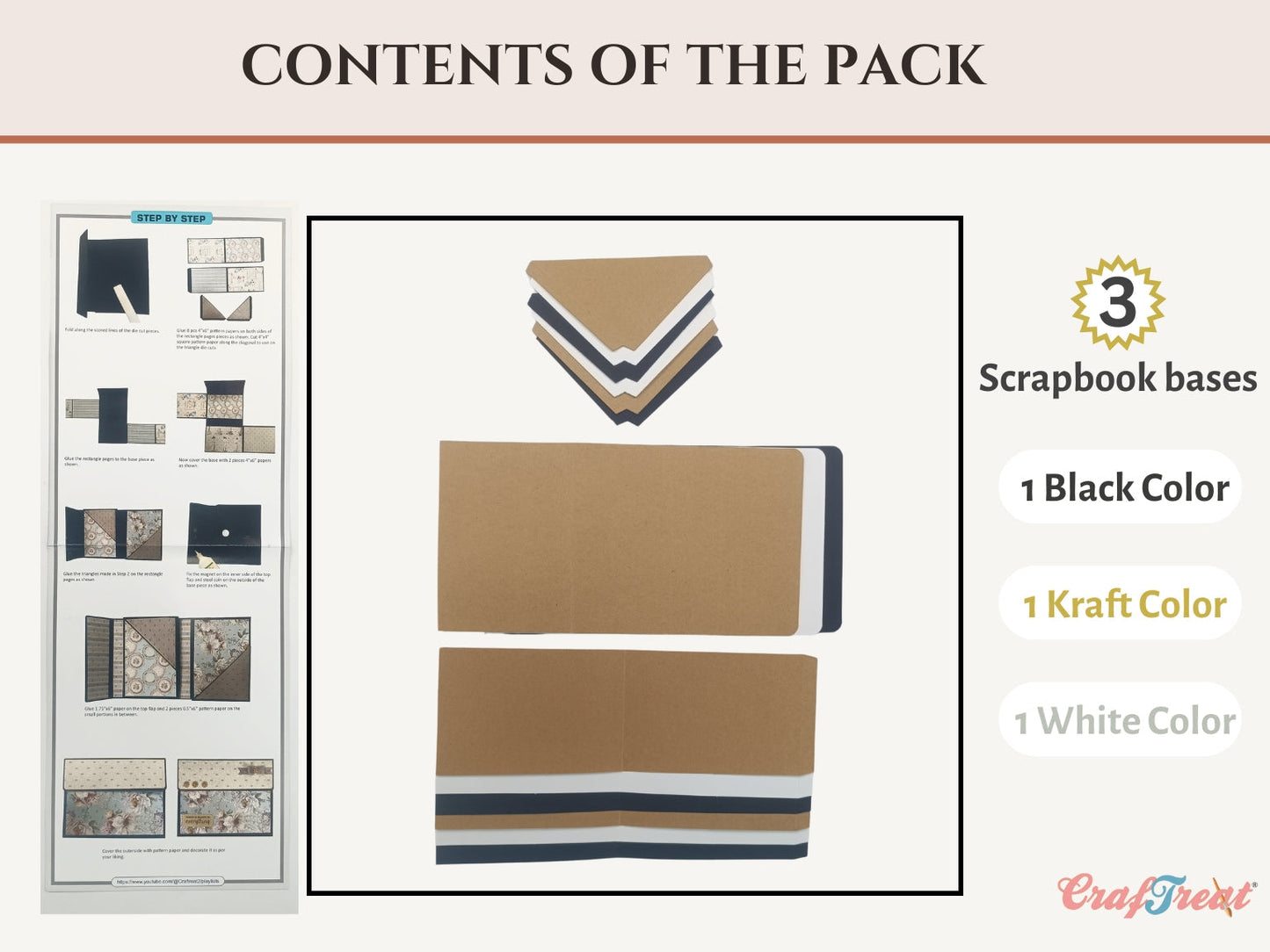 Craftreat Scrapbook Blank Quick Folio - Wallet - Black, Kraft and White