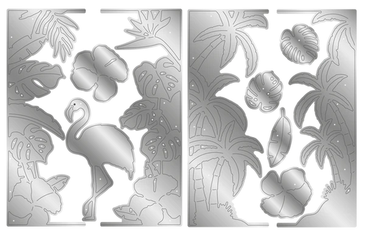 *Flamazing Flamingos Metal Dies with Stencil 11 piece - Tropical Scene