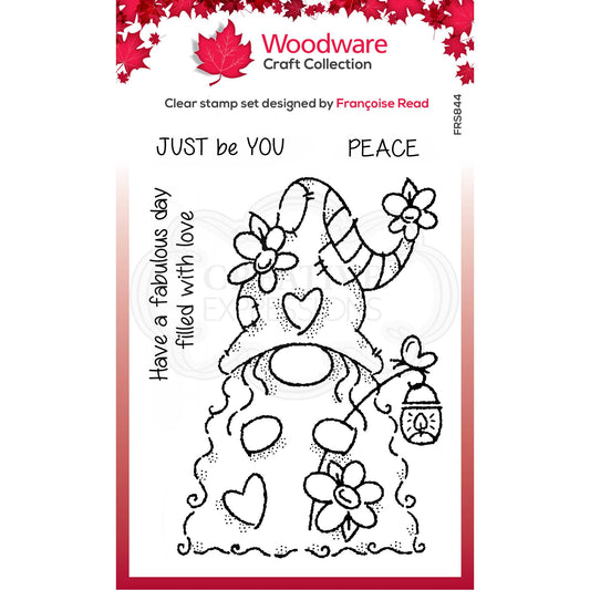 Woodware Clear Singles Flower Power Gnome 4 in x 6 in Stamp